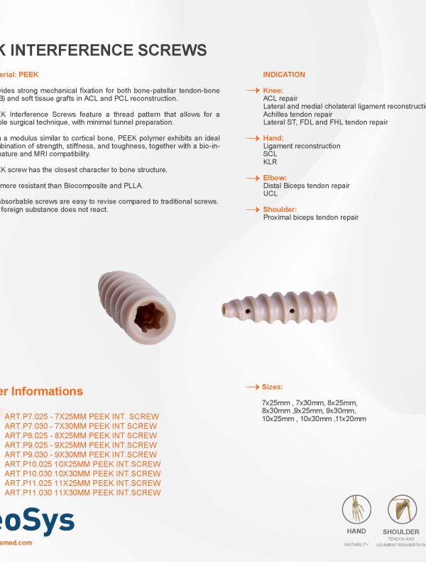 PEEK INTERFERENCE SCREWS